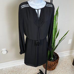 White House Black Market Black Peasant Blouson Dress Women Size 6.